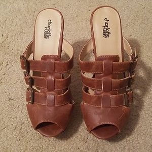 Brown Leather Platform High Heel Sandals